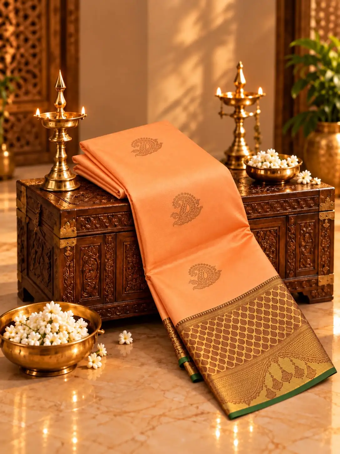 Paisley Butta Geometric Pallu Soft Silk Saree